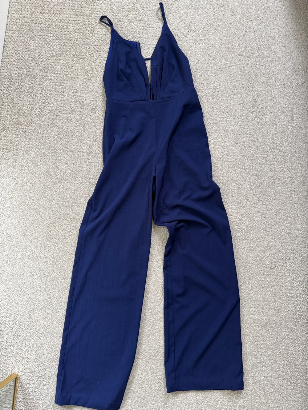 Deep Blue Plunge V-Neck Wide-Leg Jumpsuit